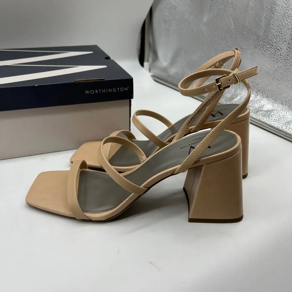 Worthington Womens Pico Heeled Sandals Nude Color Size 9.5M